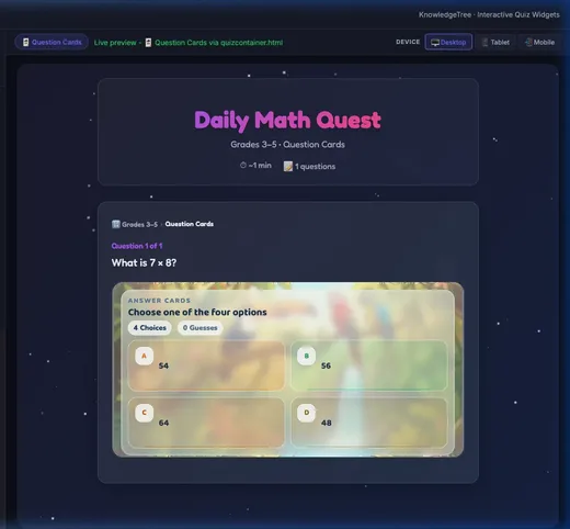 Question card mode with multiple answer choices